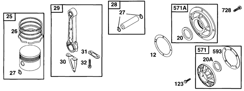 Piston Grp, Bearing Cvrs, Diagram and Parts List for 233452-0636-XX  Briggs and Stratton Engine